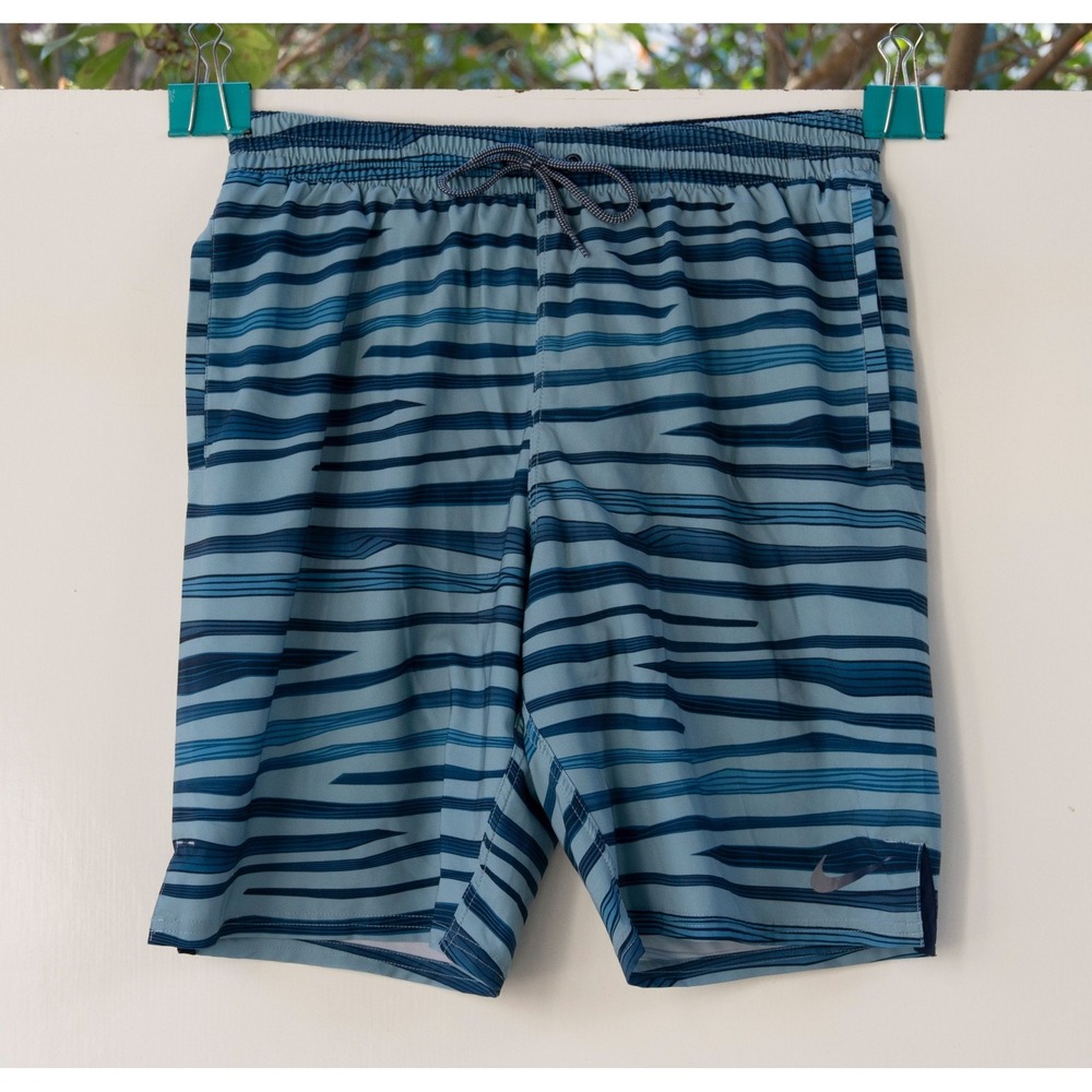 Nike Men's Wave Stripe Lined Swim Trunk Volley Shorts Blue Size M